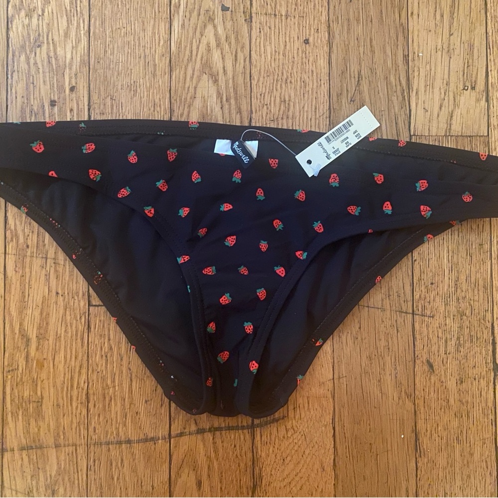 Madewell black low rise Bikini Bottom with Strawberry Print